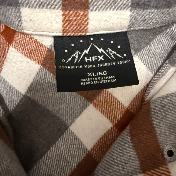 HFX Gray Rust Orange Plaid Button Up Shacket Men XL Outdoor Workwear Fall Winter - Picture 4 of 7
